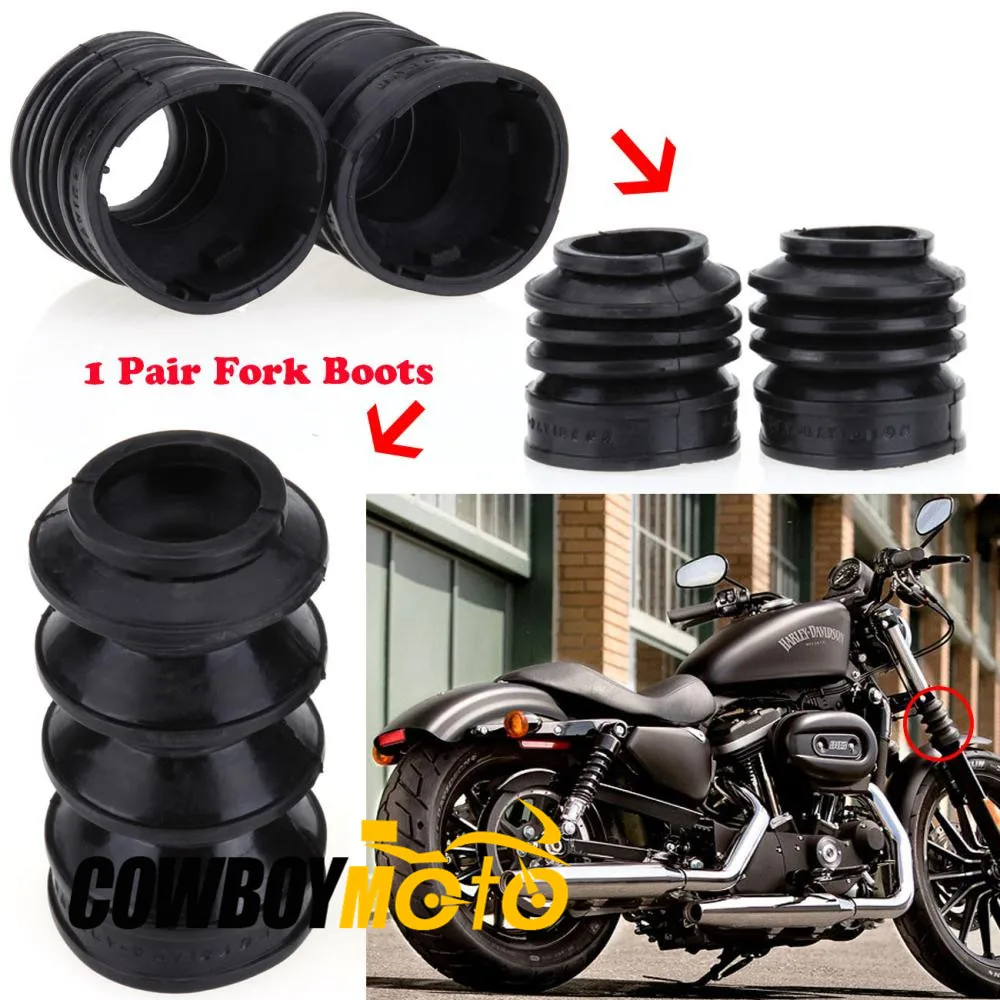 Motorcycle Black 39mm Rubber Fork Gaiters Gators Boots for Harley