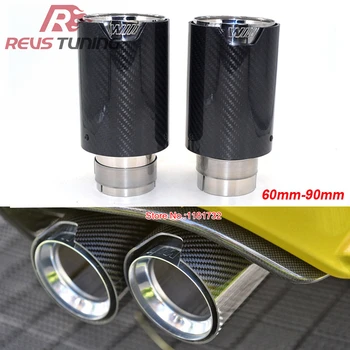 

1Pair ID: 60mm OD: 90mm Car Racing Style Exhaust Muffler Pipe Carbon Fiber Exhaust Tip For BMW