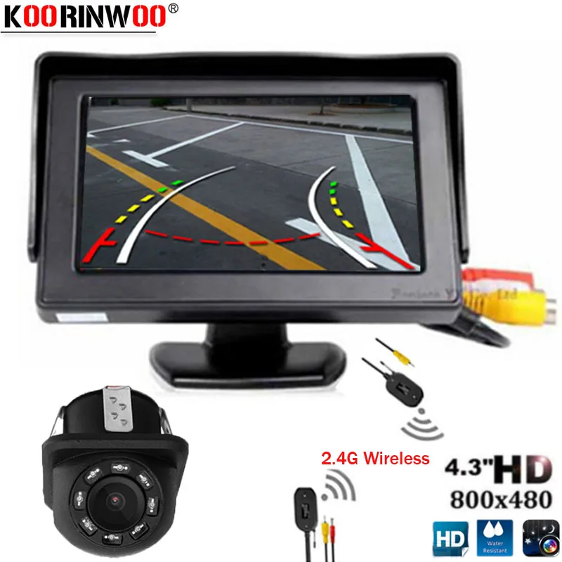 

Koorinwoo Latest Dynamic Trajectory Moving Guide Line Car Monitor Colorful Screen 4.3'' Video AV1/2 Car Rearview Camera Lights