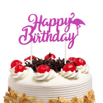 

20pc/lot Flamingo Birthday Cake Toppers Flags Kids Birthday Glittler Cupcake Topper Wedding Bride Groom Party Baking DIY XMAS