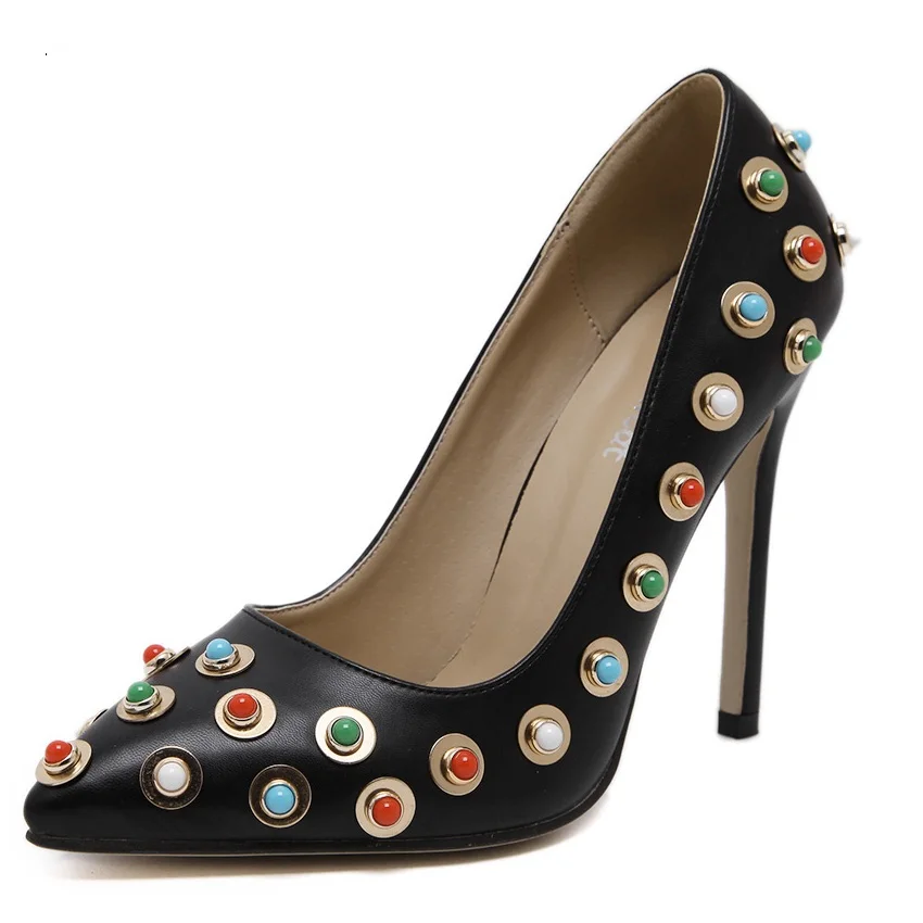 2016 High Quality Fashion Beading Shoes font b Women b font Pointed Toe High Heels Shallow
