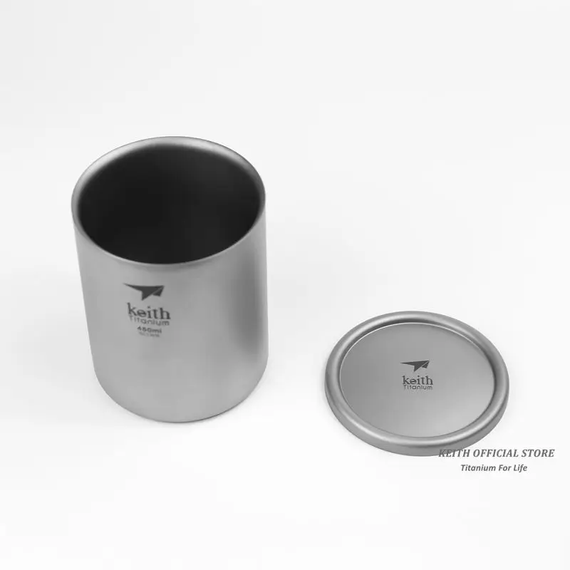 Keith Pure Titanium Double Wall Water Mugs Titanium Lid Drinkware Outdoor Camping Water Coffee Beer Cup Ultralight Travel Mug