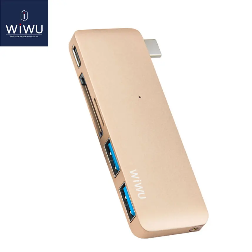 WIWU Thunderbolt USB 3,0 для Macbook Pro Air type C концентратор 5 в 1 USB концентраторы для ноутбука кабель для Macbook 12 концентратор разъем USB - Цвет: Gold