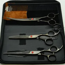 4 шт. костюм 7,0 ''черный цвет Профессиональные Парикмахерские ножницы и расческа+ ножницы для резки+ Истончение+ Изогнутые Ножницы Z3002H