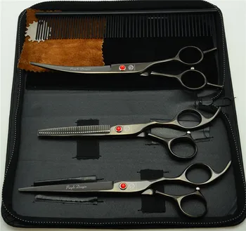 

4Pcs Suit 7.0 inch Black Color Professional Hair Hairdressing Scissors Comb + Cutting Shears + Thinning + UP Curved Shears Tool