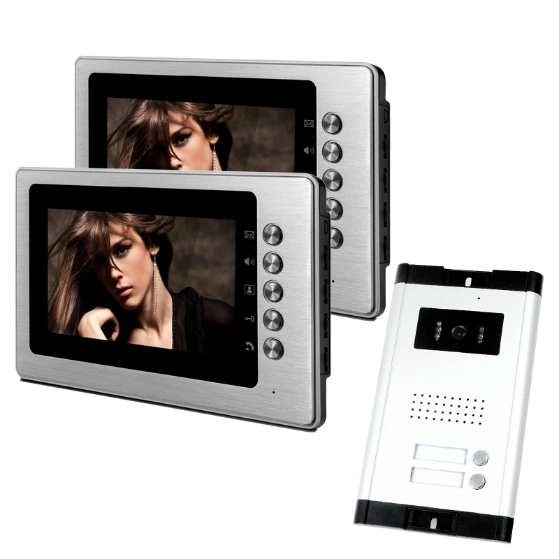 

New Apartment Intercom 2 Monitors 7" Color Screen Video Door Phone Intercom System for 2 House / Family In Stock FREE SHIPPING