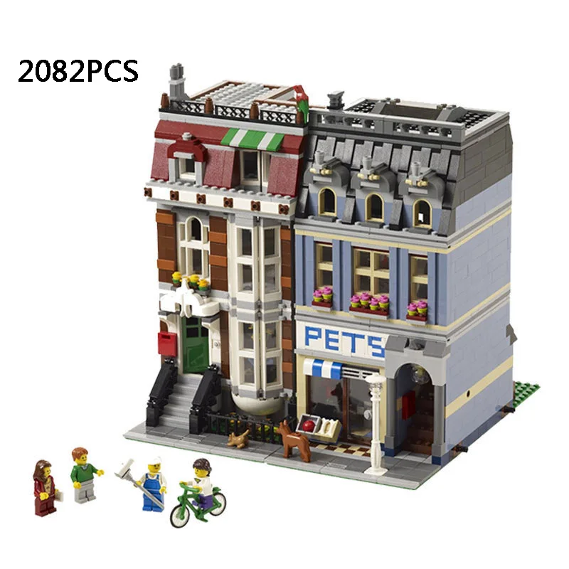 Hot creator city street view pets store building block animals dog cat Clerk figures bricks compatible lego10218 toys for child