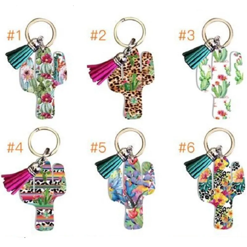 

New Arrival Cactus Keychain Acrylic Cactus Key Fob With Tassel Clip Gift Free Shipping DOM1031271