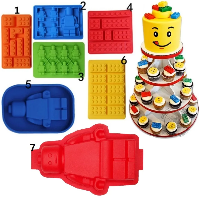 

Silicone Lego Building Blocks Robot 3D DIY Mold Chocolate Tray Jello Brownie Dessert Pastries Mould Cake Decoration Tool