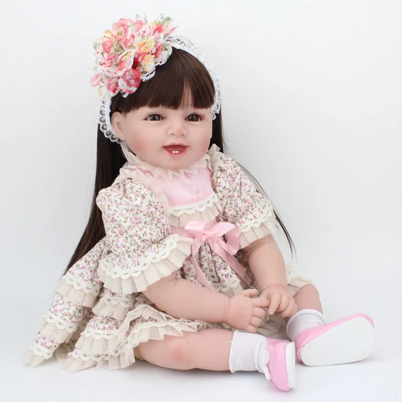 Силикона Reborn Baby Куклы, Lifelike Reborn Играть дома игрушка подарок на день рождения длинные волосы Искусственные парики для девочек Платья для