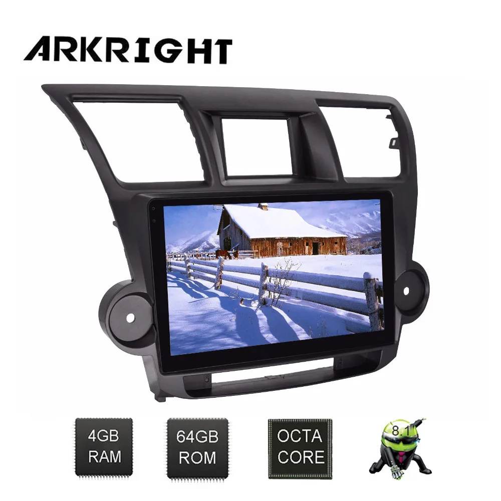 

ARKRIGHT 10.1'' Car Radio/center mulitimedia GPS Android system unit for Toyota Highlander 2009-2014 IPS screen car Player DSP