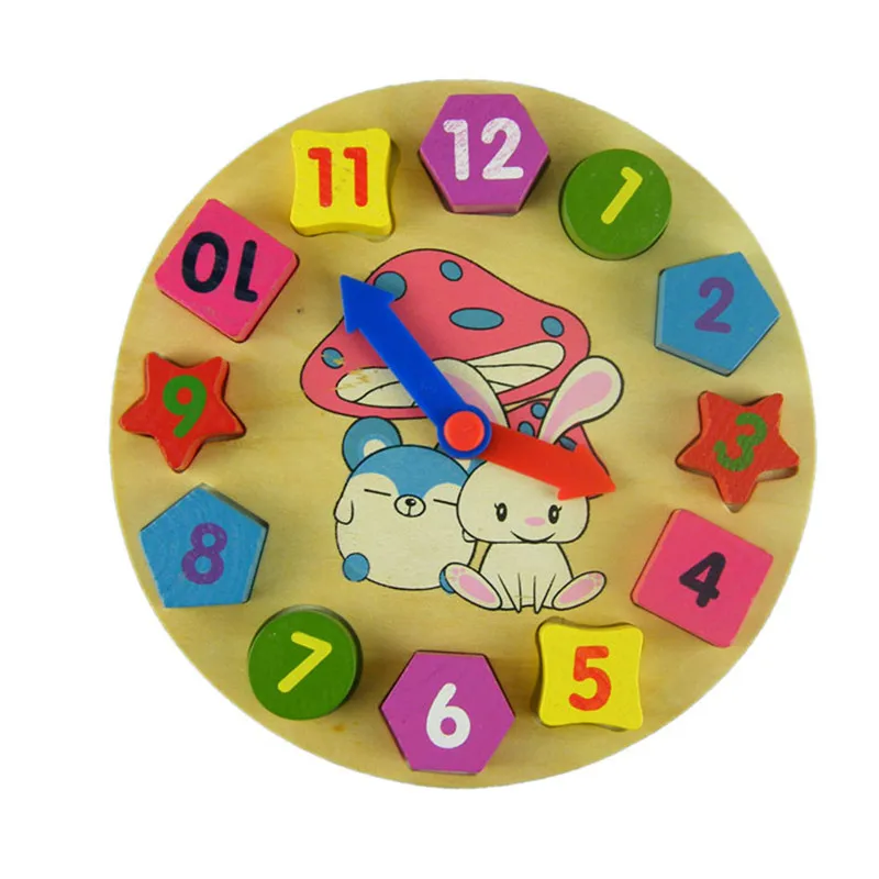 Wooden Toy Digital Geometry Clock Wooden Blocks Toys Children
