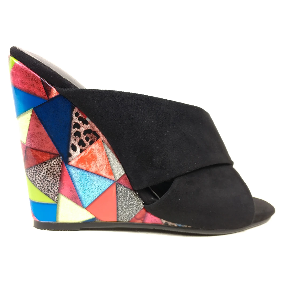 Aimirlly/Летняя женская обувь; туфли без задника на высоком каблуке; женские босоножки на танкетке; тапочки с цветочным узором; повседневная черная обувь из искусственной замши
