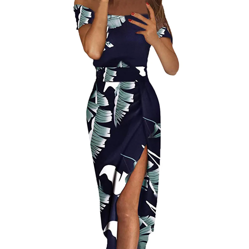 

robe femme Sexy Women's Maxi Dress Women Leaves Beach Bohemian Evening Party Long Dress Summer Sundress Dress Women vestidos
