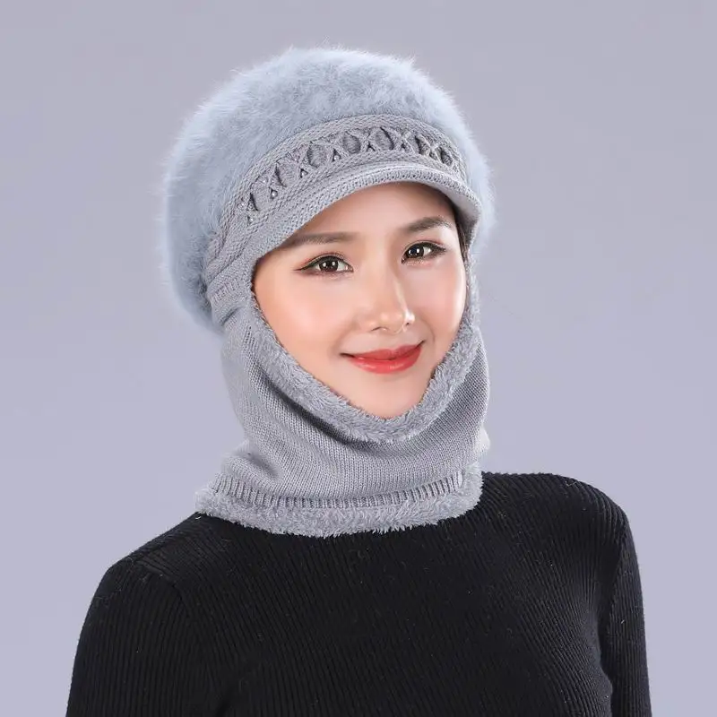 Kagenmo, подарок матери, вязаная шапка с кроличьим мехом, для лица, шеи, полная защита, женская зимняя шапка, для холодной осени, для улицы, теплая шапка