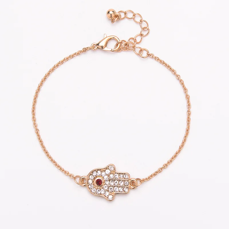 Fashion Women Clear Rhinestone Fatima Hand Bracelets Turkish Charm