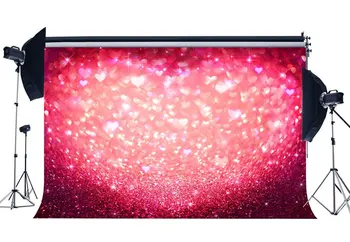

Valentine's Day Backdrop Red Sweet Hearts Bokeh Glitter Sequins Blurry Romantic Wallpaper