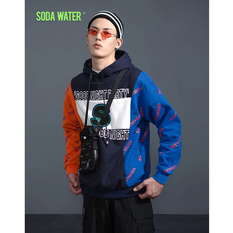SODA WATER Girls Don't Cry Letter Printed Hoodies Patchwork Hooded Sweatshirts streetwear Hip hop Casual Brand Clothes 8941WS | Мужская