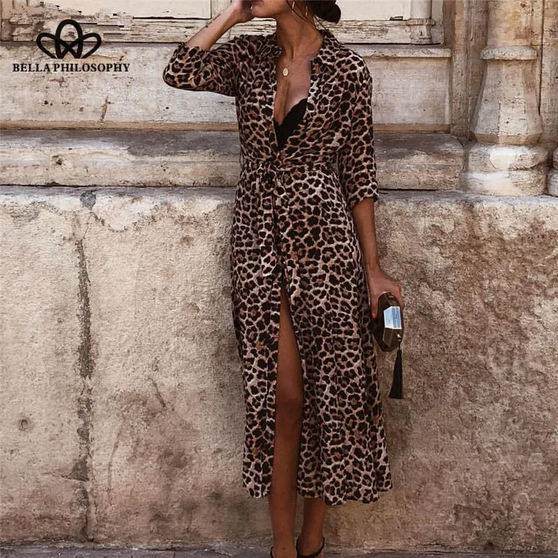 Wonder 2018 new autumn Evening Party Leopard Print Long Sleeve Dresses  Dress Elegant Girl Vintage Clothes Sexy Split Dress