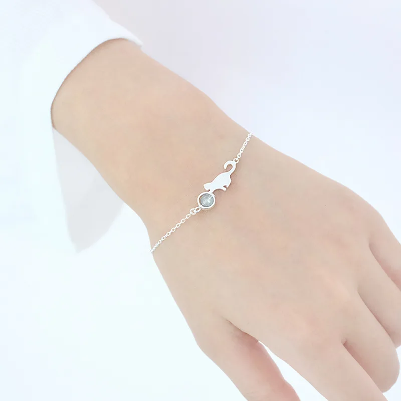 

Sterling Silver Bracelet Gentle Moon Mimi Kitten Handmade Drawing Sweet Girl Dating Gift for women's fashion