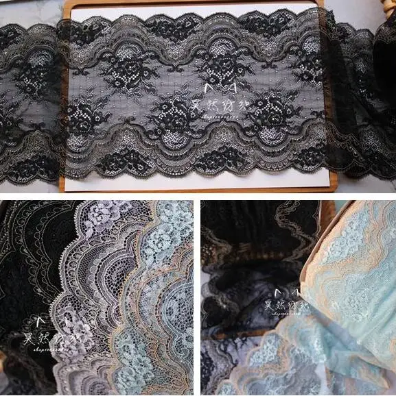 1Yard 22CM black Elastic lace   garment   Bilateral Lace Fabric   Small stretch