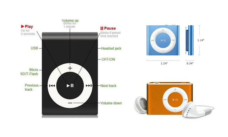 8 шт. цветов 1 Гб Поддержка Micro SD TF мини зажим металлический USB MP3 музыкальный