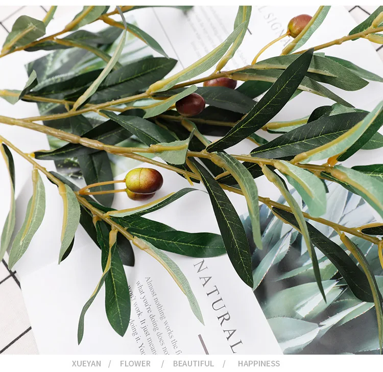 95 см искусственные платны лист зеленый оливковые ветви моделирование фрукты Искусственные Цветы Листья Свадебные Декоративный букет