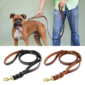 

Didog Genuine Leather Dog Leash Double Handle Braided Dog Traffic Leashes K9 Working Training Leads For Medium Large Dogs