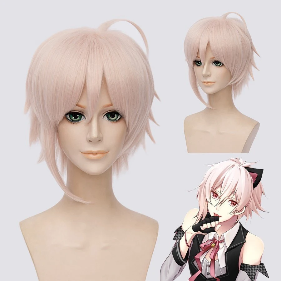 

Idolish7 TEN KUJO TENN Wigs 30cm Anime Costume Party Heat Resistant Synthetic Hair Light Pink Cosplay Wig + Wig Cap