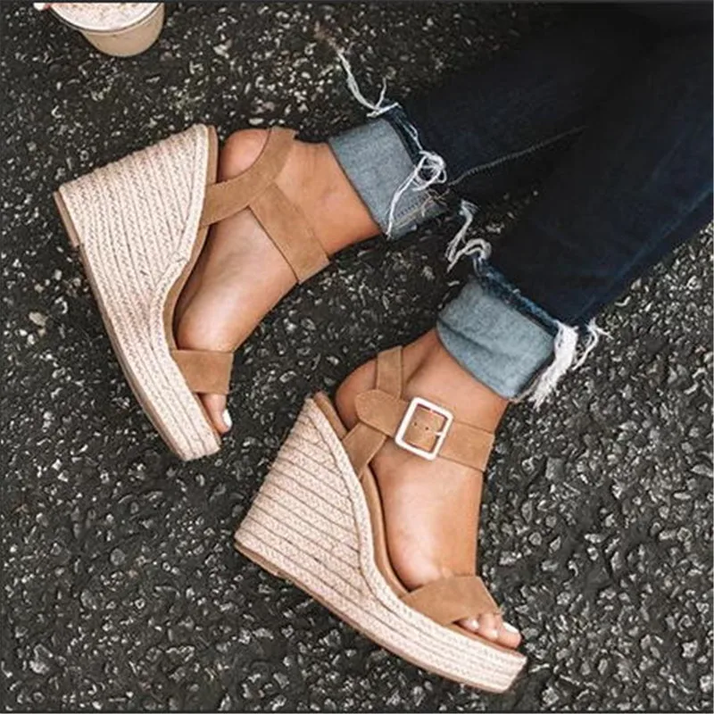 

PUIMENTIUA 2019 Summer Platform Shoes Wedges Sandals High Heel Fashion Open Toe Elevator Women Sandals Shoes Plus Size Pumps