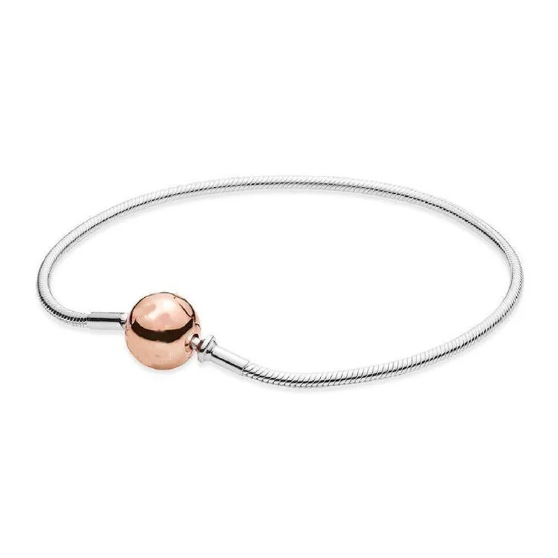 

New 925 Sterling Silver Bracelet Rose Gold Ball Clasp Suitable Essence Bracelet Bangle Fit Women Bead Charm Diy Fine Jewelry