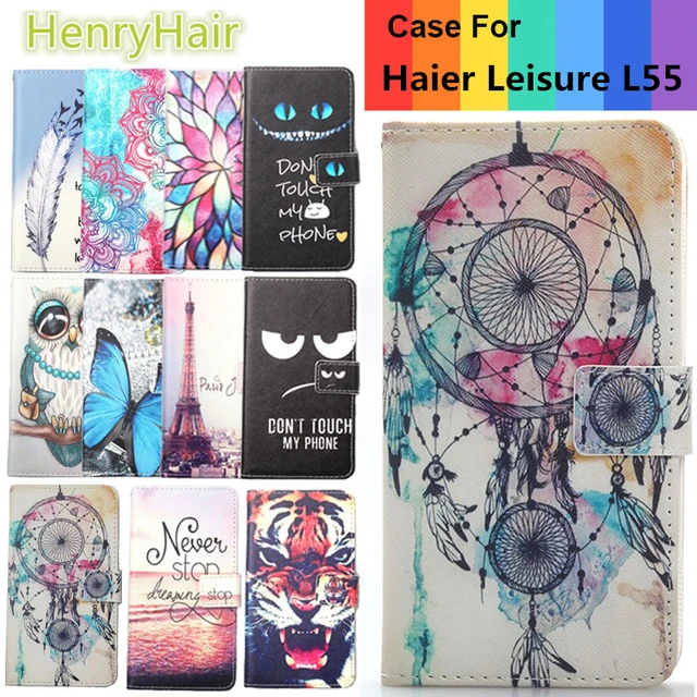 Special Price Top Selling 11 Colors Cartoon Painting PU Leather Magnetic clasp Wallet Cover For Haier Leisure L55 Case
