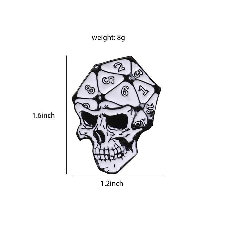 Skeleton DnD Brain 20 сторонних кубиков Подземелья и Драконы эмалированная булавка необычная брошь сумка Одежда лацкан булавка D20 значок игровые ювелирные изделия