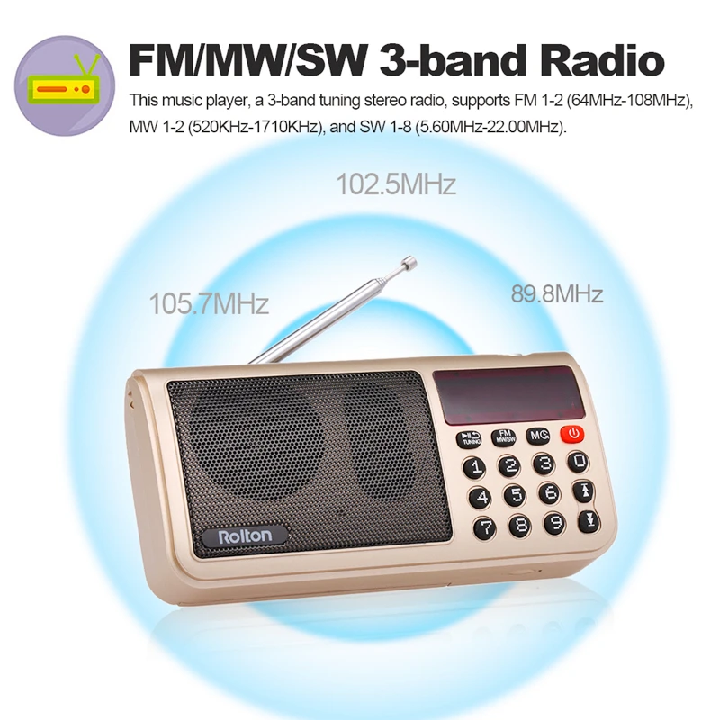 Портативный цифровой радиоприемник Rolton T50 FM/MW/SW беспроводной T50S стерео динамик USB