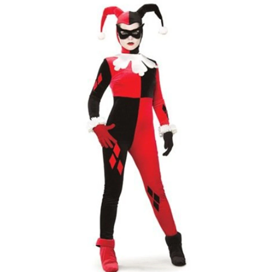 Harley Quinn Cosplay Jumpsuit Costume Black and Red Fitted Harlequin ...