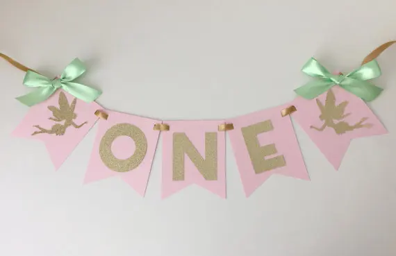 

personalized age and color Fairy birthday party high chair Banners baby shower buntings nursery room garlands photo booth