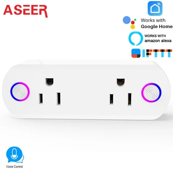 

ASEER US WiFi Smart Socket 16A,Double Power Plug Outlet Remote Control Socket,Timer function compatible Alexa Google Home IFTTT