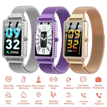 

Multi-function Fashion Smart Watch Bluetooth Heart Rate Monitor Waterproof 1.14 inch Women Smart Bracelet For Android IOS Phones