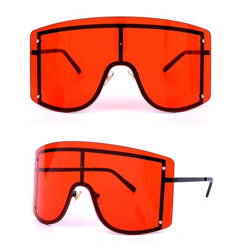 WISH CLUB, новые модные негабаритные солнцезащитные очки для женщин, фирменный дизайн, без оправы, цветные градиентные квадратные линзы, металлические женские солнцезащитные очки