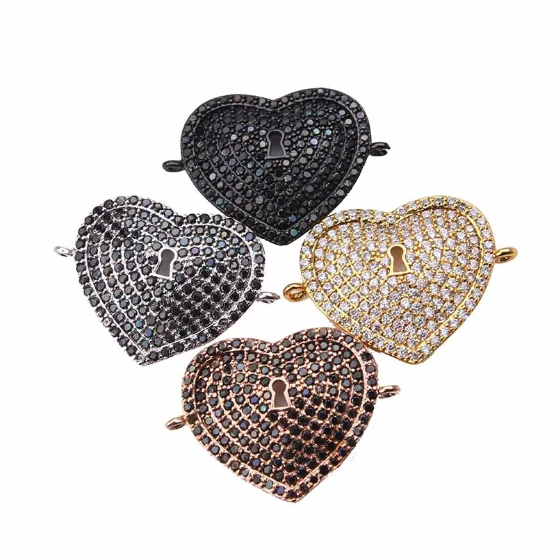 

1pc 24*17mm Vintage Cubic Zirconia Crystal Heart Charms Pendants Necklace Connectors Fashion Jewelry Fitting Women Bracelet