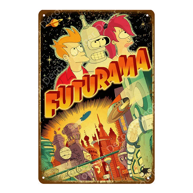 Futurama Comics винтажные металлические знаки, плакат, настенная наклейка, декоративная тарелка для комнаты, мультяшная табличка, домашний декор, настенная живопись - Цвет: YD6317E