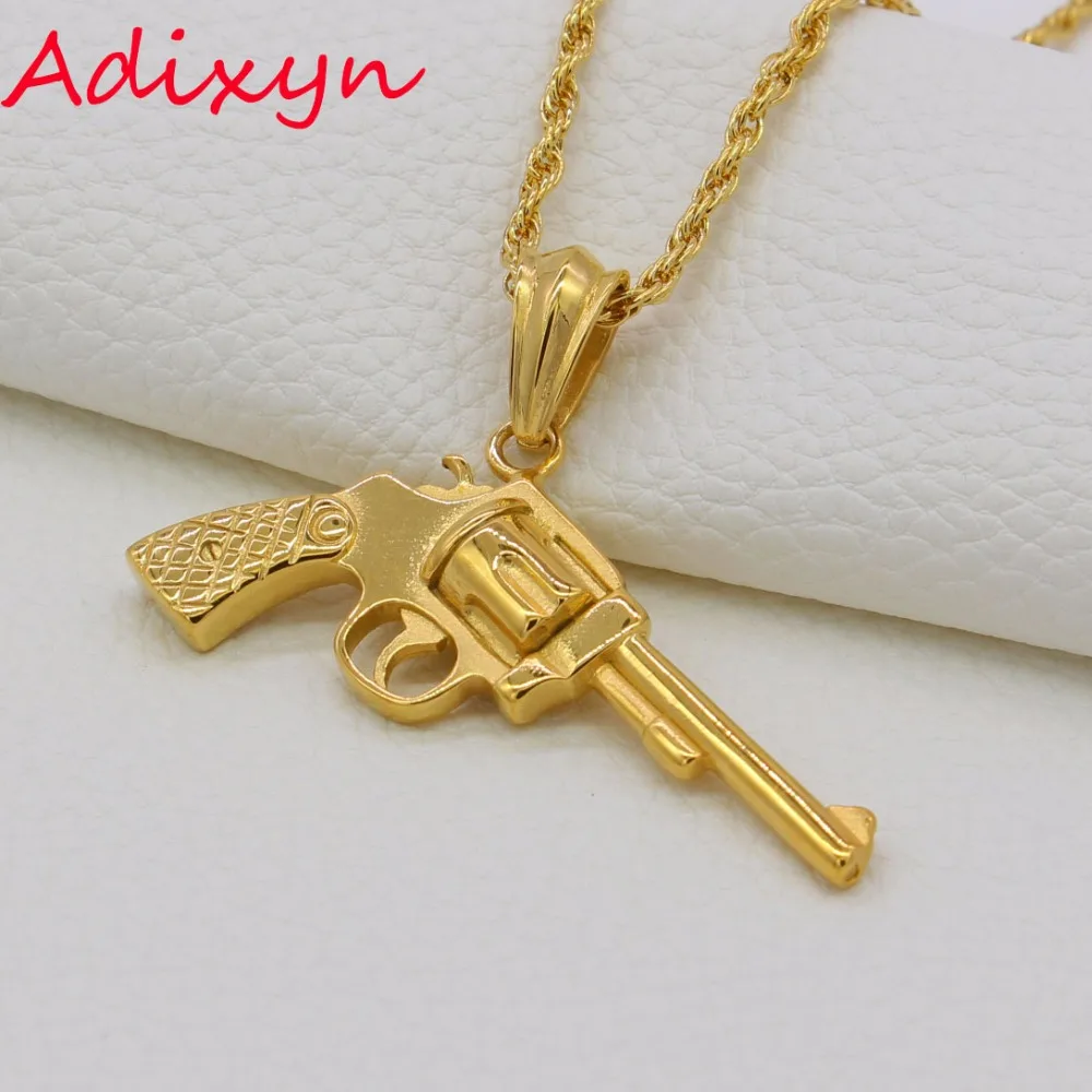 Adixyn Big Size Heavy Gun Pendant Necklaces Gold Color Hip Hop Jewelry