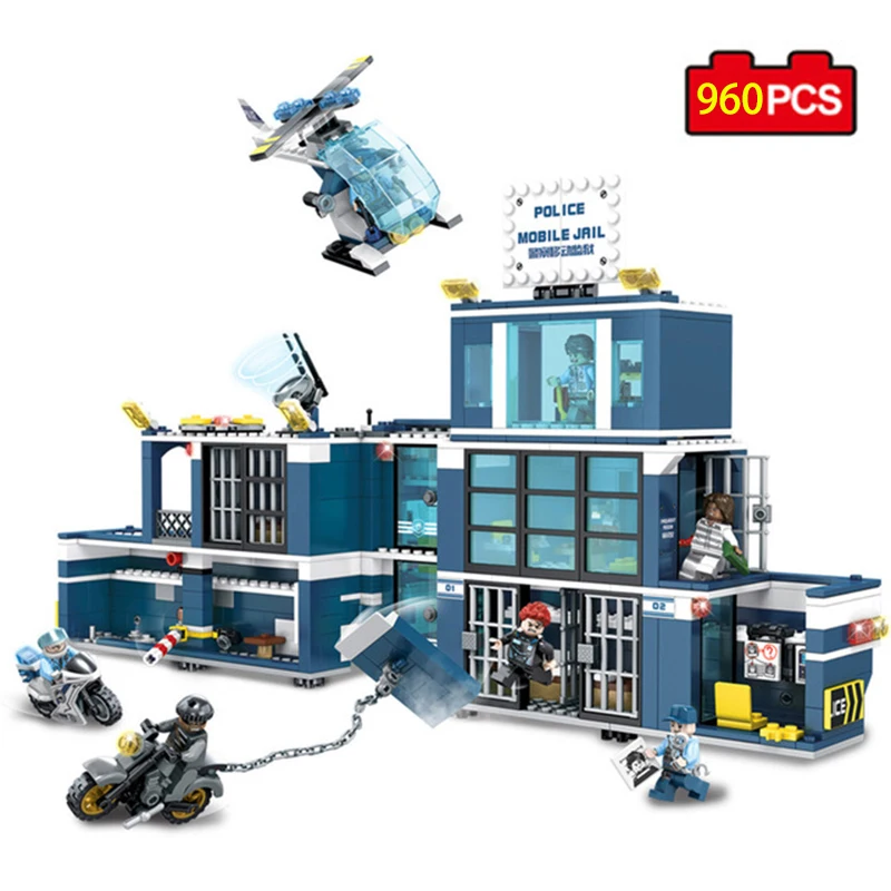 

960+pcs City Police Station Criminal Prison Break Building Blocks Toy Compatible Legoed Technic Legal Order Keep Brick Kid Toy
