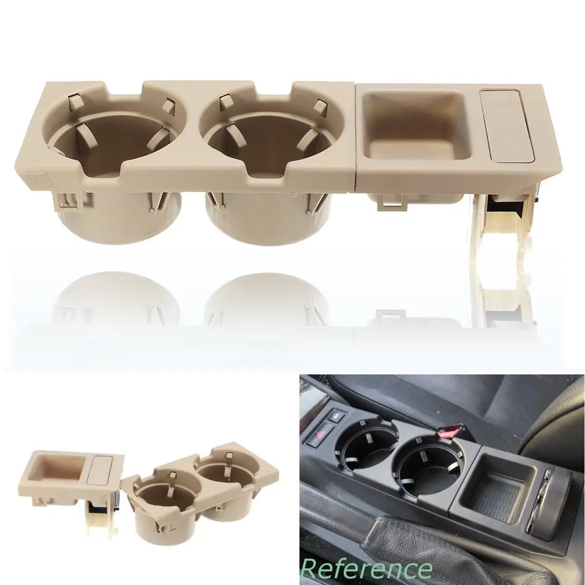 

Beige Double Hole Car Vehicle Front Center Console Storage Box Coin + Cup Holder for BMW E46 3SERIES 1998-2006 51168217953
