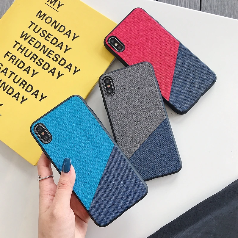 

For iphone XR XSMax XS X 10 Case Splice Color Cloth Texture Soft Cover For iphone 6s 6 s plus iphone7 8plus XS Max Silicon Cases