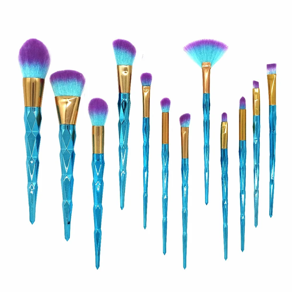 FOEONCO 12Pcs Makeup Brushes Set Rainbow Diamond Cosmetic Base Brush