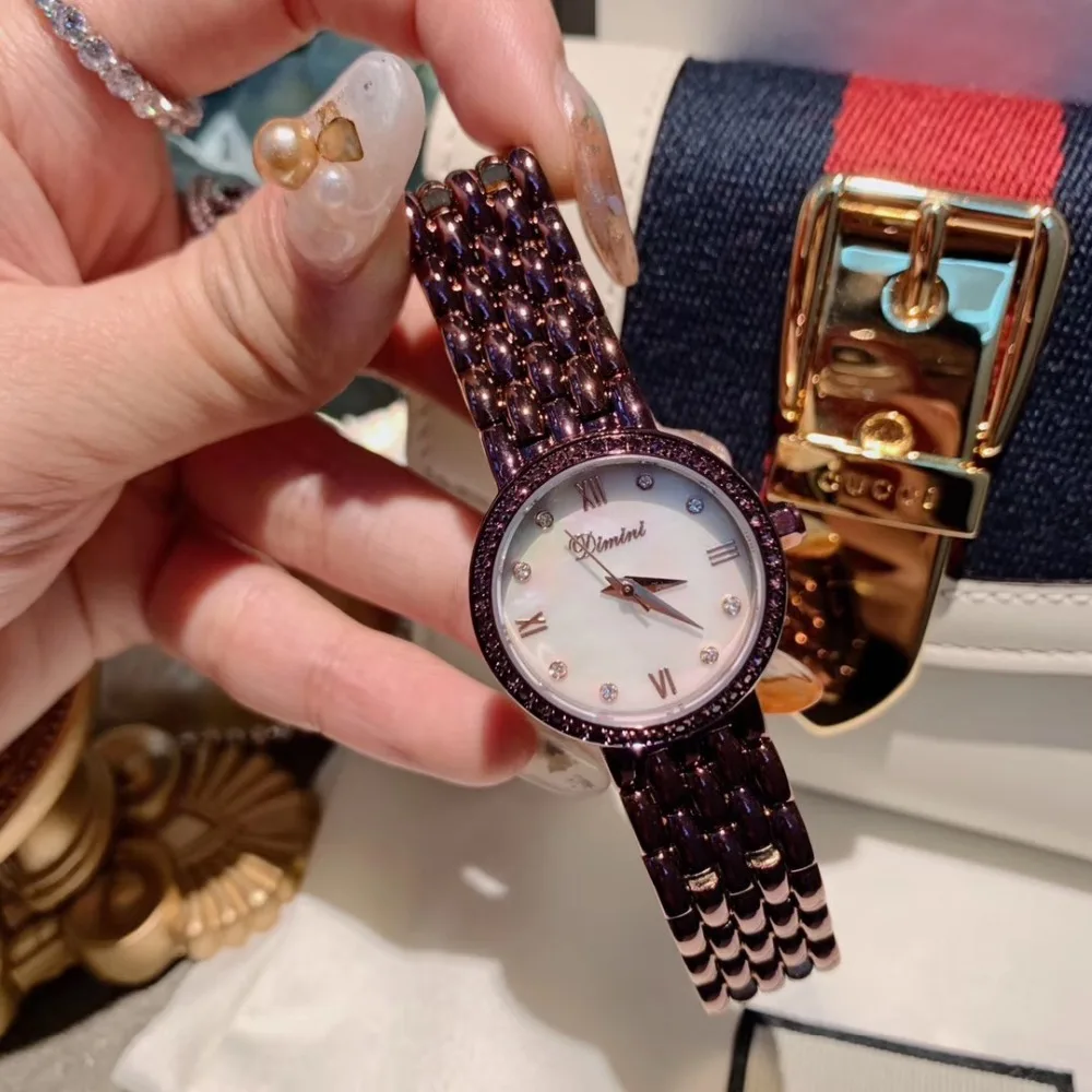 Senhora do Escritório de Negócios Relógio de Pulso de Quartzo de Aço Noble Roxo Mulheres Pulseira Relógios Vestido Elegante Assistir Tamanho Pequeno Estudantes Shell