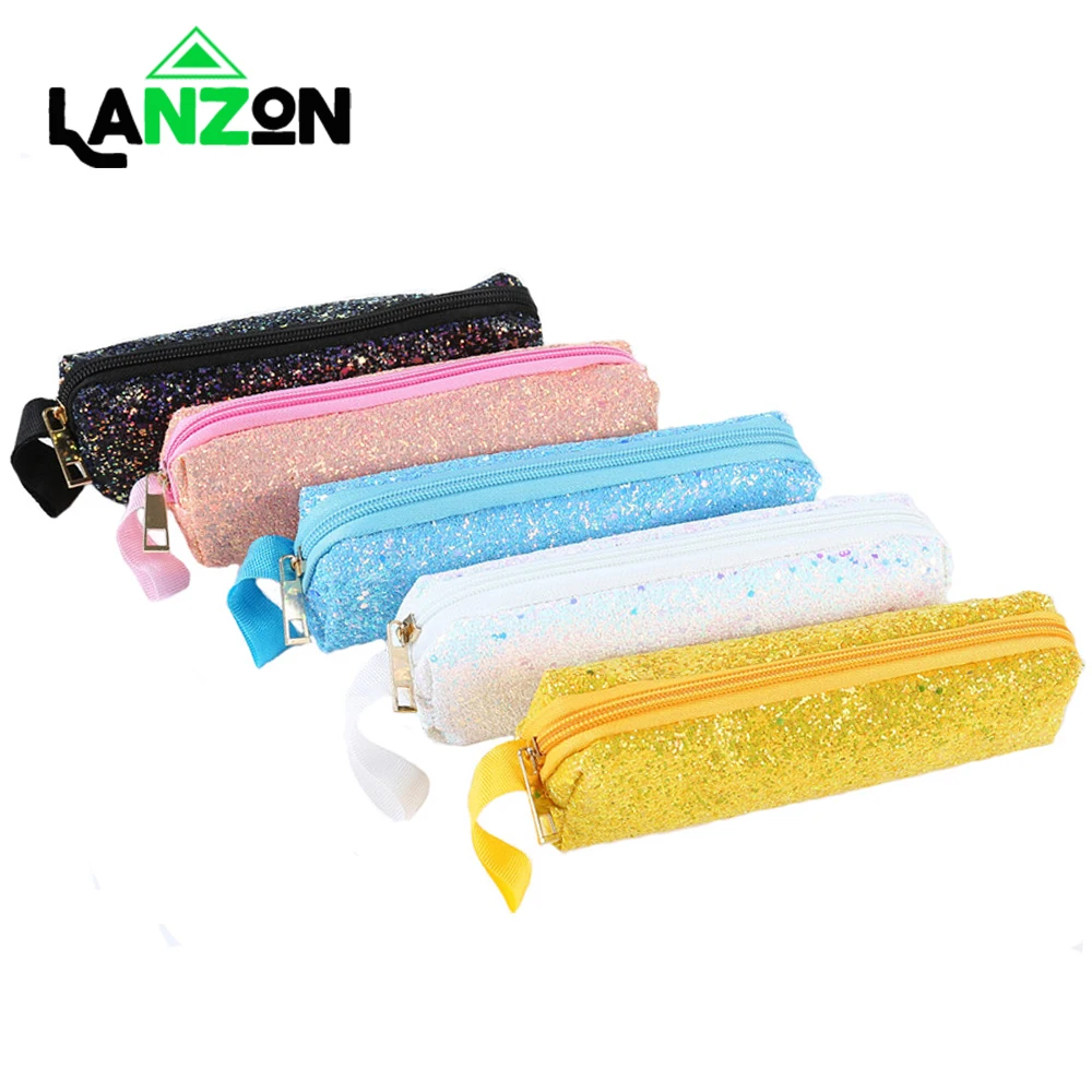 

Lanzon Fashion Sequins Pencil Case Student Girls Pen Stationery Organizer Women Shinning Cosmetic Bag Make up Brush Storage Bags