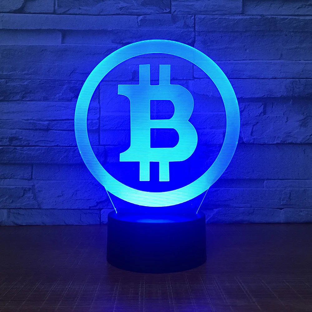 

Kingchip Bitcoin 3D LightChristmas decorations gift for baby room lights Table Lamp For Bedroom Lovely 7 color change Desk Lamp