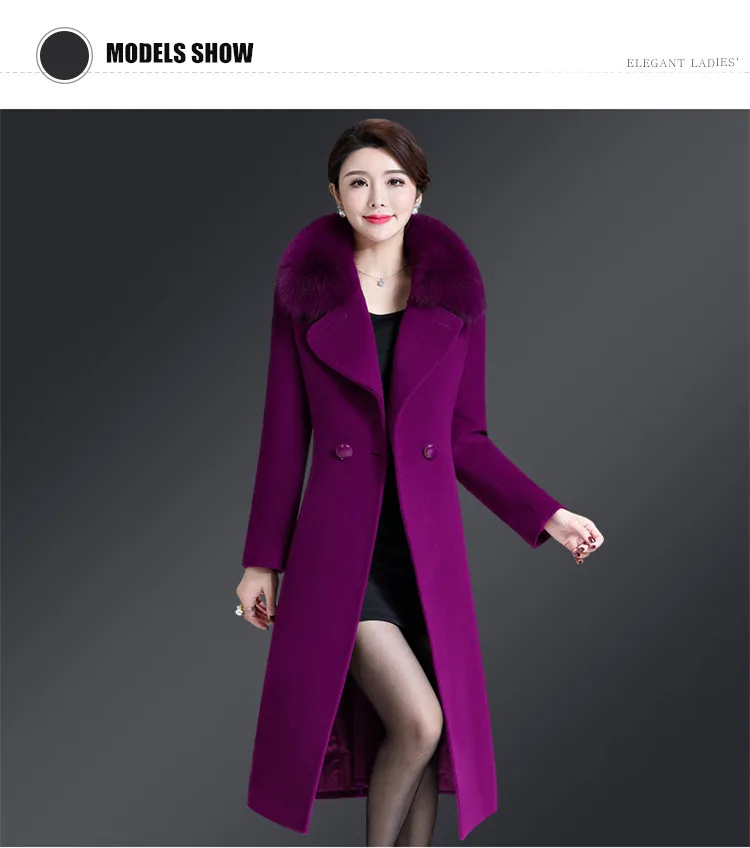 M-5XL, Женское шерстяное пальто, зима-осень, модное, для мамы, Лисий мех, воротник, утолщенная, шерстяная куртка, длинная верхняя одежда, топы для женщин
